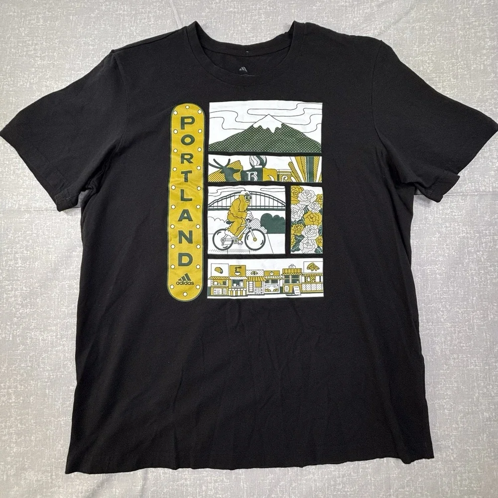 Adidas Men's Black Portland Oregon Big‎ Foot Short Sleeve Graphic Shirt Large